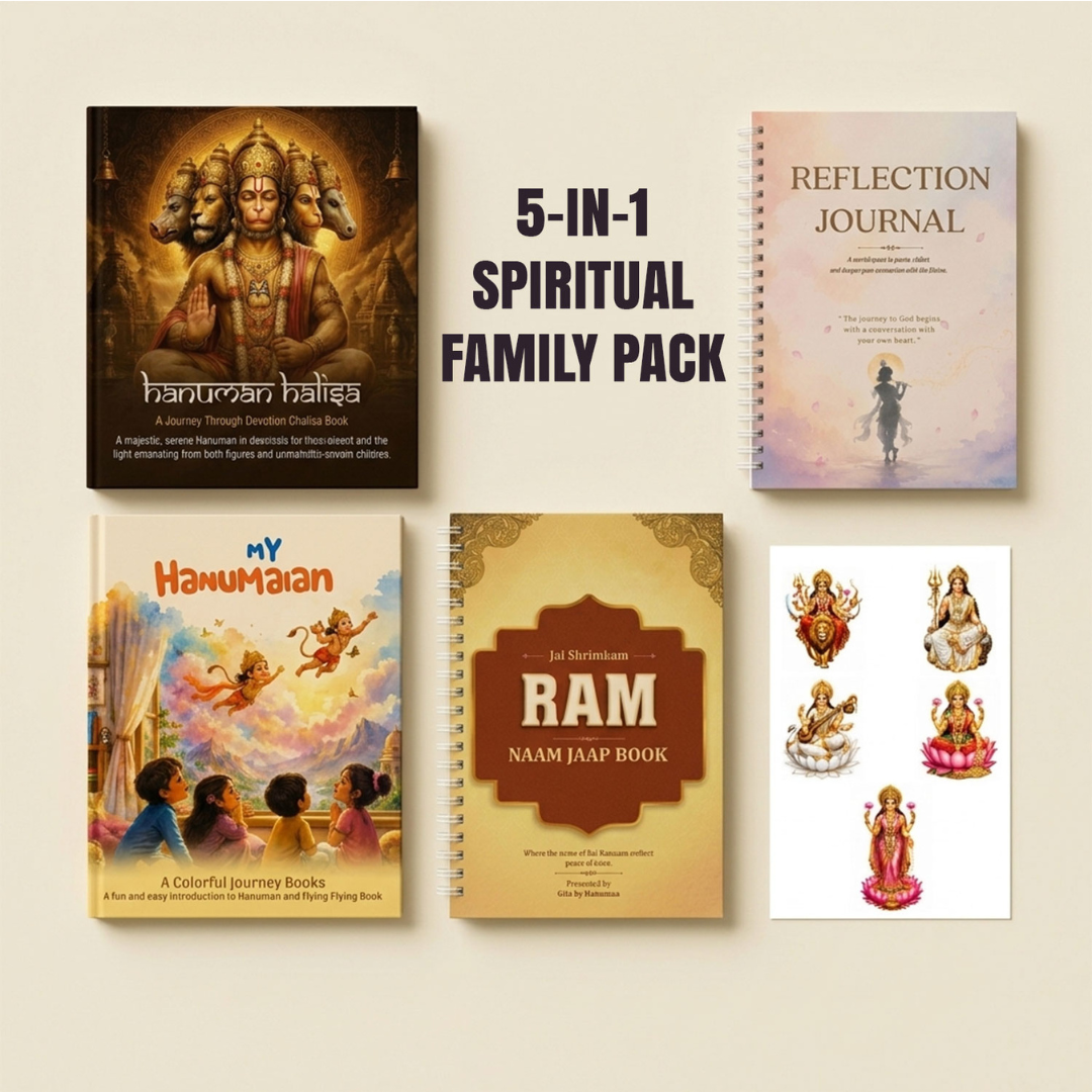 Ultimate Spiritual Growth Combo | Hanuman Chalisa, Kids Hanuman Chalisa, Ram Naam Jaap Book, Bhagavad Gita Reflection Journal & 45 Divine Stickers