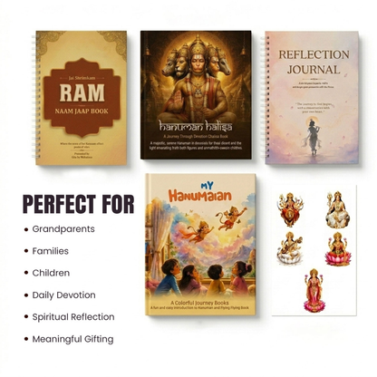 Ultimate Spiritual Growth Combo | Hanuman Chalisa, Kids Hanuman Chalisa, Ram Naam Jaap Book, Bhagavad Gita Reflection Journal & 45 Divine Stickers